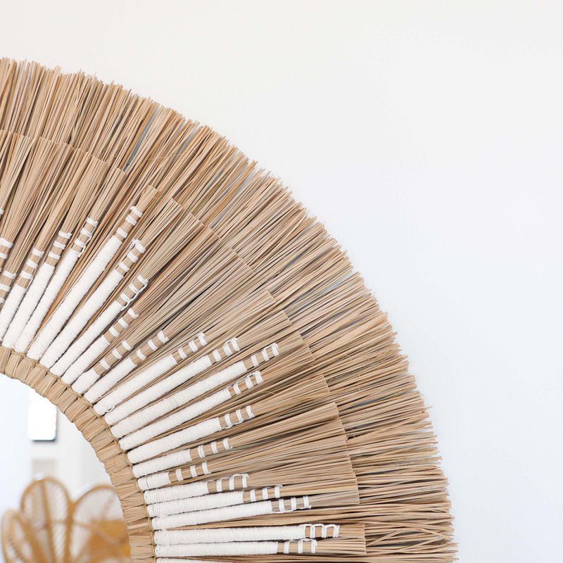 Specchio Seagrass con dettagli in macramè - Ambon bianco ø60cm
