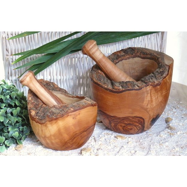 Mortero rustico Ã˜ 12 cm con mazo de madera de olivo