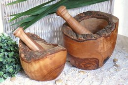 Rustykalna zaprawa moździerzowa Ø12 cm z tłuczkiem z drewna oliwnego