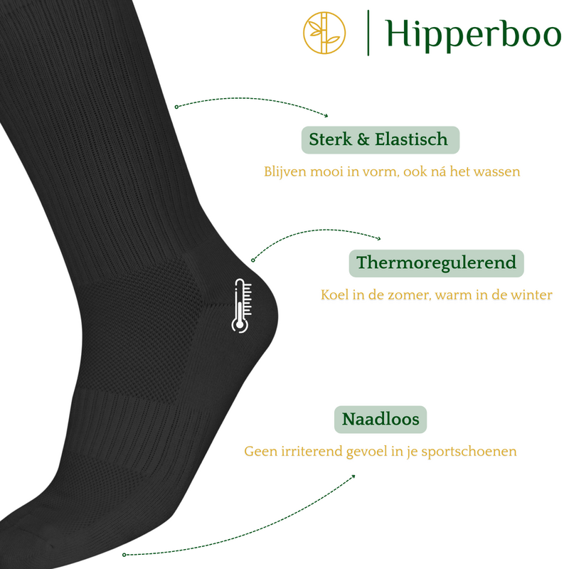 Hipperboo® 3 of 6 Paar Bamboe Sportsokken | Tennissokken | Hardloopsokken | Naadloos | Zwart of Wit | Meerdere maten
