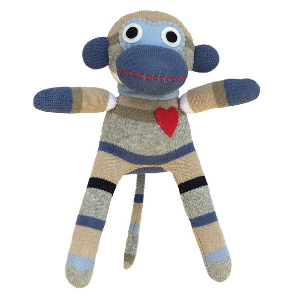 Kuscheltier Sockenaffe Mini Streifen hellblau/grau