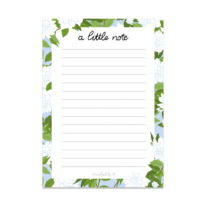 Notesblok - Notesblok hvide blomster blå - blomster