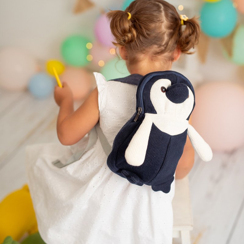 Mochila Pingüi de algodón 100% azul 30X17X21cm