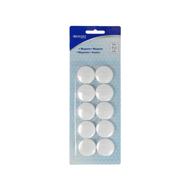 Imán Westcott blanco pack de 10 uds. Ø 30mmx8mm, tapa de 900g: 6-8 hojas de papel de 80g