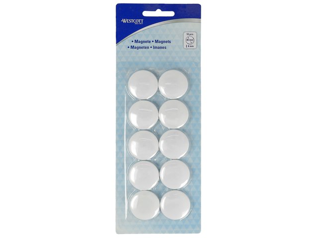 Magnet Westcott weiß Packung mit 10 Stück. Ø 30 mm x 8 mm, 900 g-Kappe: 6–8 Blatt 80 g-Papier
