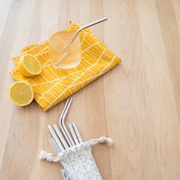 Set di 6 cannucce Gaspajoe in acciaio inossidabile - 2 cubiti, 2 frullati, 2 cocktail con scovolino in sacchetto di cotone biologico