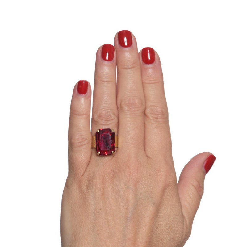 Celeste Gold Plated Ring With Ruby Crystal