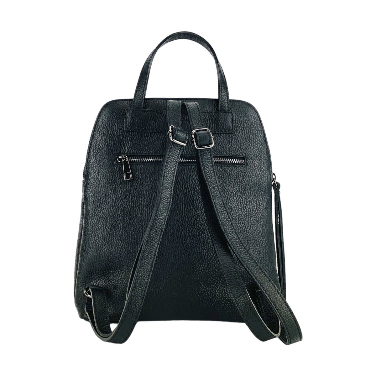 RB1018A | Echt leren damesrugzak met dubbel compartiment, gemaakt in Italië, met verstelbare schouderbanden. Gunmetal metalen accessoires - Zwarte kleur - Afmetingen: 26 x 30 x 14,5 cm