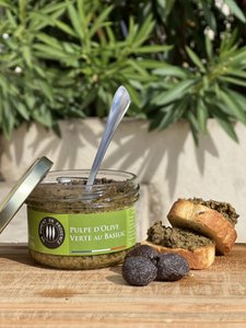 Groene olijvenpulp, basilicum en knoflook: mediterrane frisheid in 90 g 🌿🍈