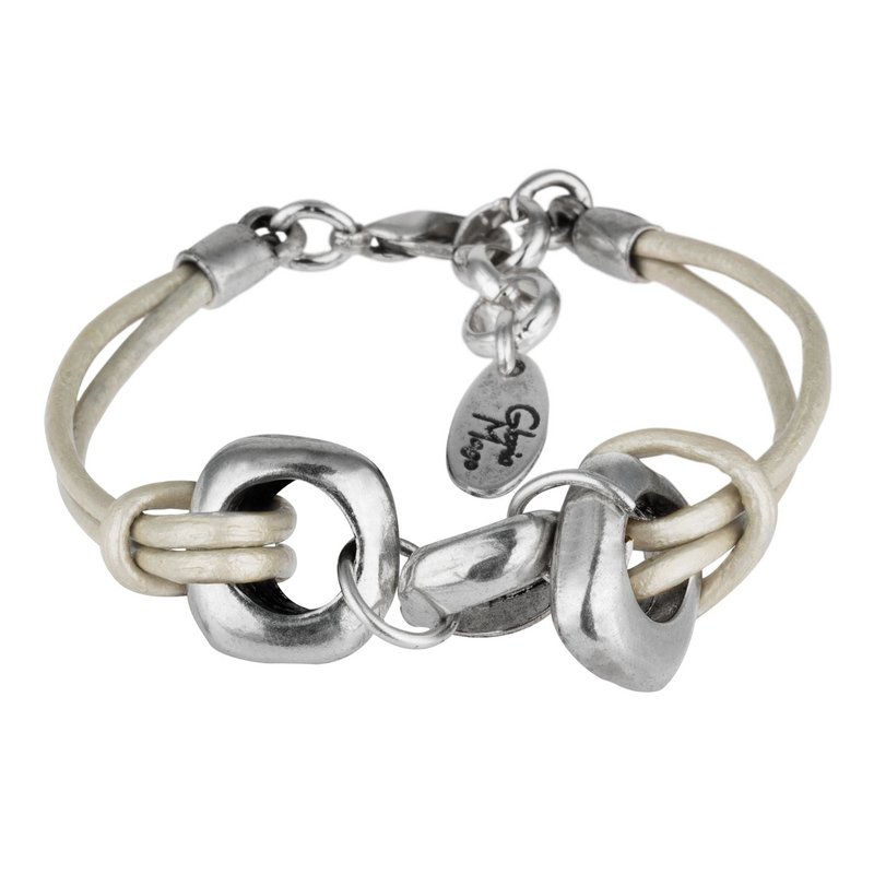 Dimas zilveren leren armband zilver leer