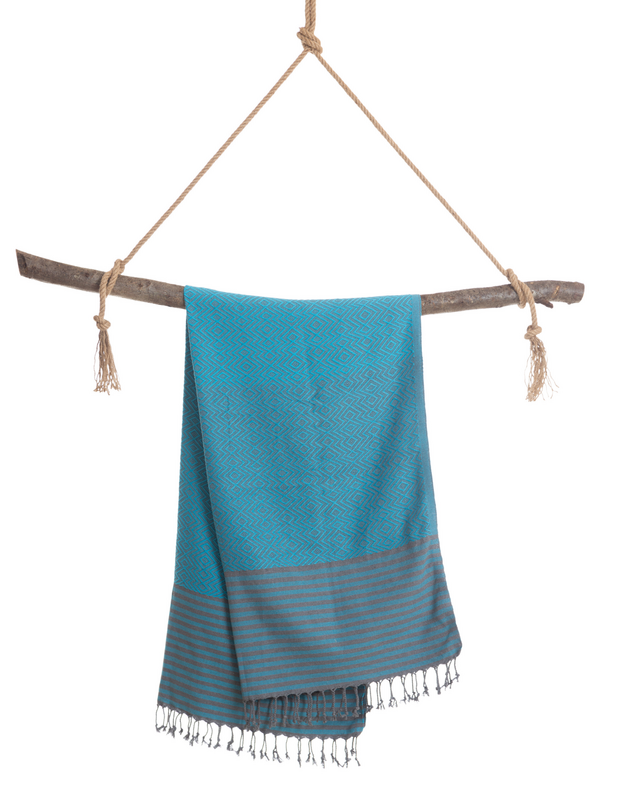 SAHARA Cotton Hammam Pool Towel – Sand Free & Compact – Turquoise - 180x100 cm