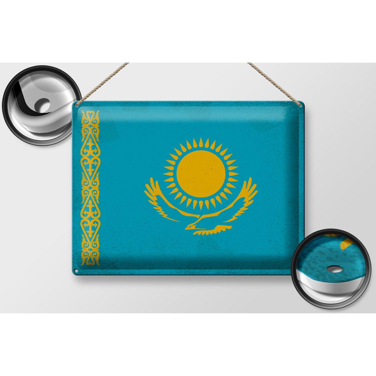 Tin Sign Flag of Kazakhstan 40x30cm Kazakhstan Vintage