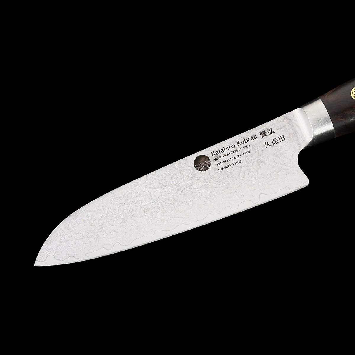 KATAHIRO KUBOTA zeis 3st. Koks-/Santoku-messenset gemaakt van damast en ebbenhouten handvat