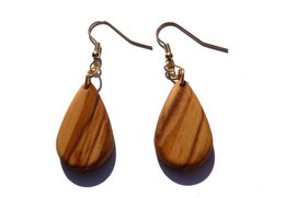 Boucles d'oreilles pendantes en forme de goutte en bois d'olivier remarquablement maîtrisé, très léger, surface huilée mate