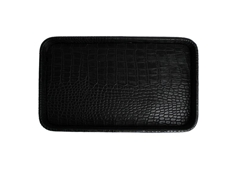 Comprimé bord rectangulaire arrondi hors du cuir synthétique kroko noir