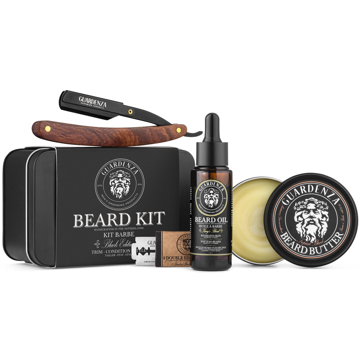 GUARDENZA BEARD SET BLACK EDITION - Bartöl, Bartbutter & Rasiermesser