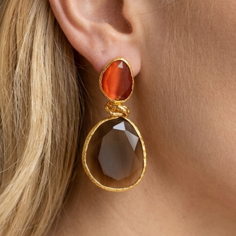 Earring: Twin Glow-Brown Red
