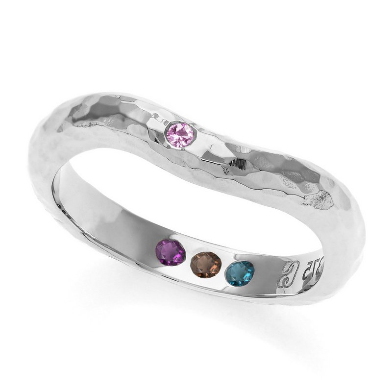 Pre-Set Hidden Inner Strength Ring Silver Hammered
