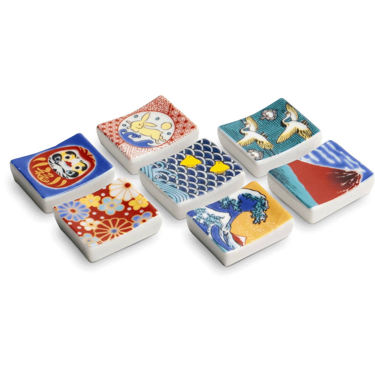Edo Chopstick stones, Square mix van 7 designs, porcelain