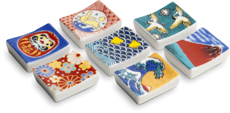 Edo Chopstick stones, Square mix van 7 designs, porcelain