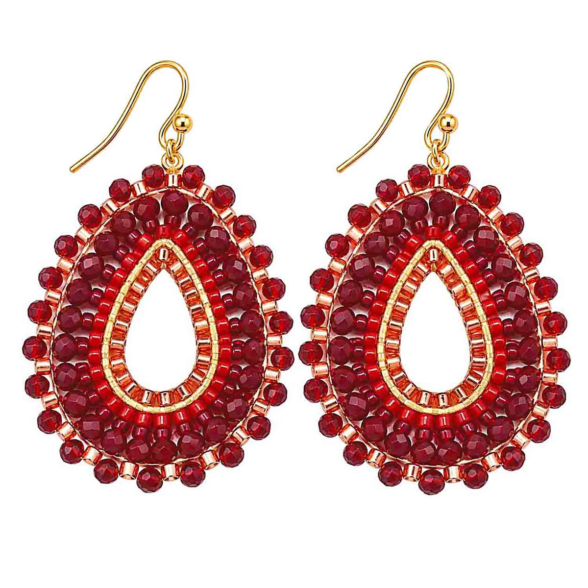 Boho Ohrhänger Arisa – Rot-Bordeaux mit vergoldetem Edelstahl