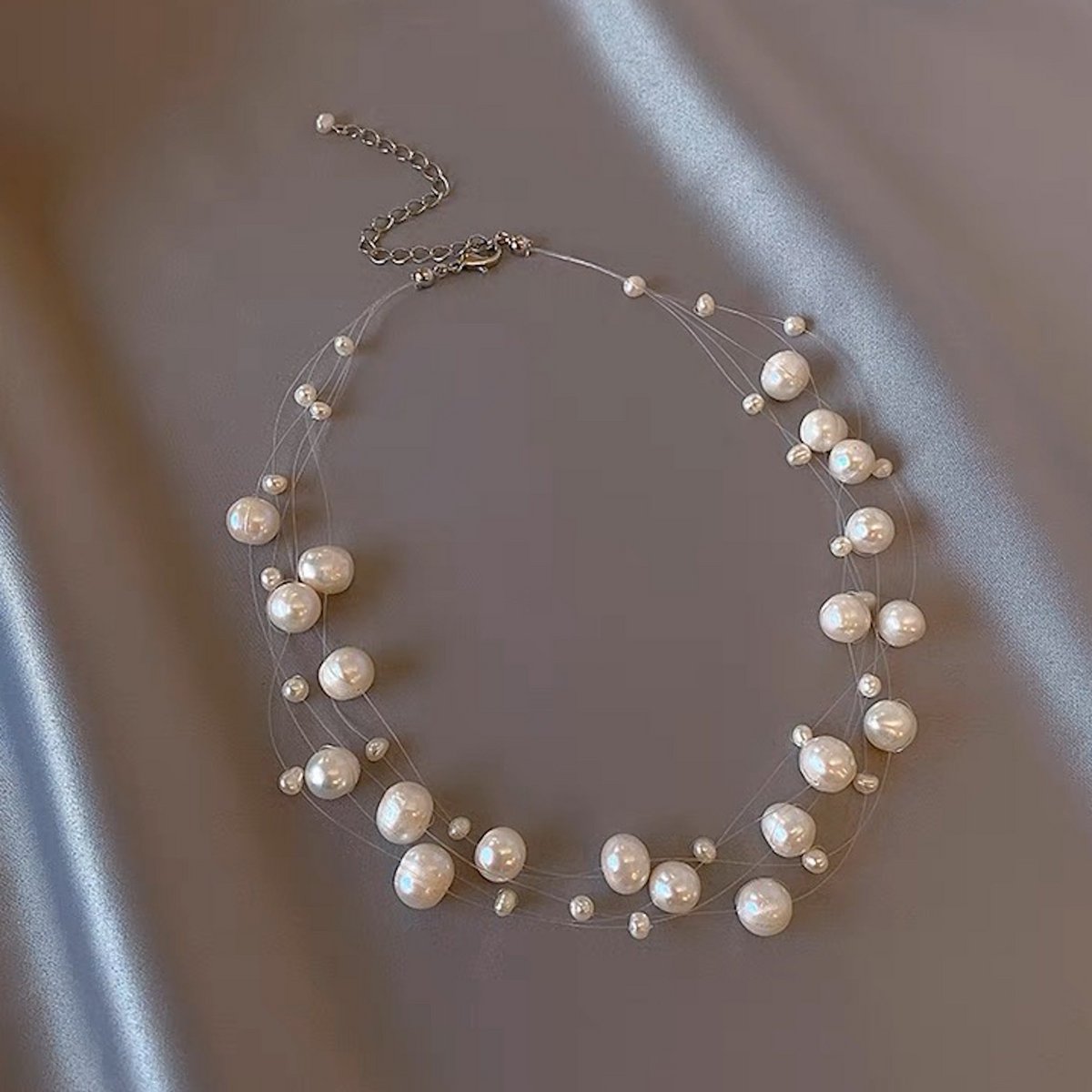 Süßwasserperlen, transparente Linie, Braut-Halsband