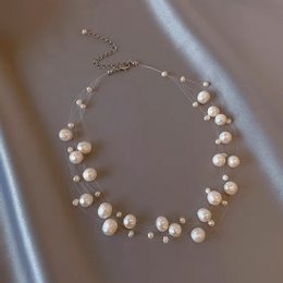 Süßwasserperlen, transparente Linie, Braut-Halsband
