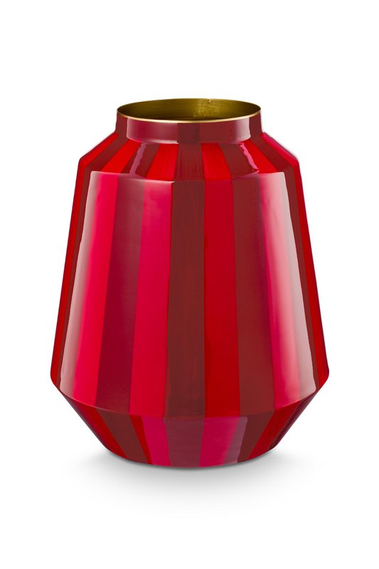 Vase Metal Stripes Dark Red 24x29cm