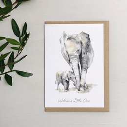 Nueva tarjeta de felicitación pintada a mano con elefantes bebés