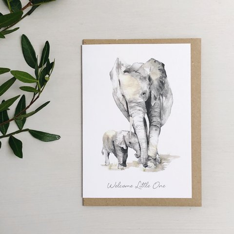 Nieuwe babyolifanten handgeschilderde wenskaart