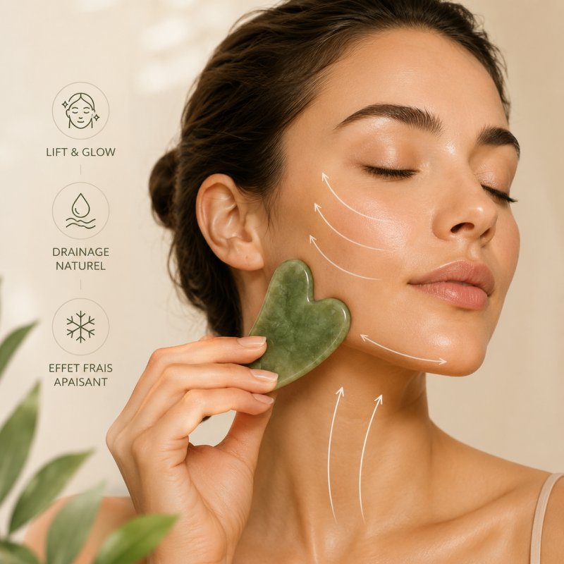 Juego de 11 + 1 gratis - Gua Sha de piedra de jade verde con tapa