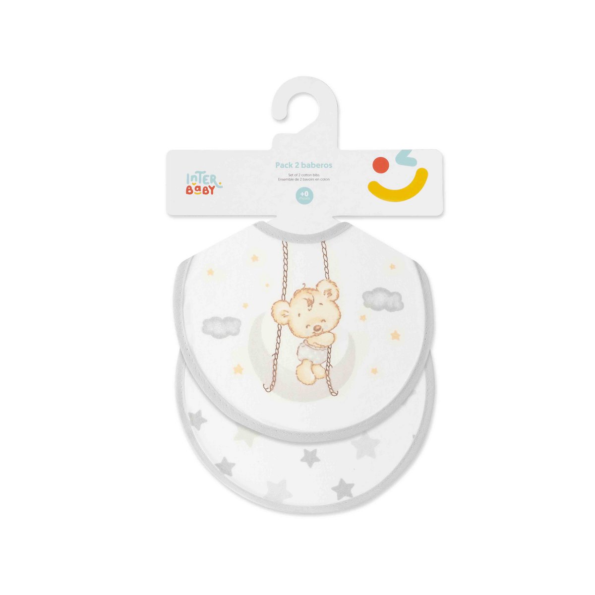 PACK 2 BIBS - 20X20 - BEAR MOON STARS - GRAY