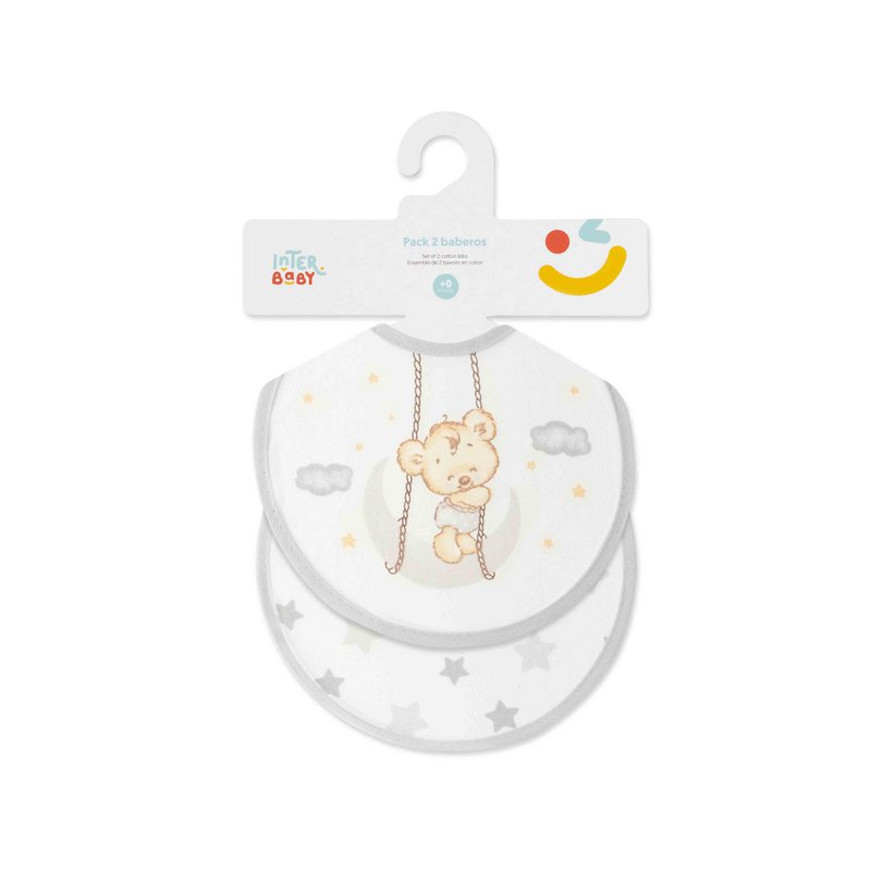 PACK 2 BIBS - 20X20 - OSITO LUNA ESTRELLAS - GRAY