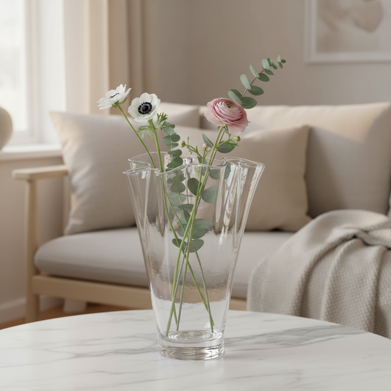 Vase glas bølget klart glas vase bord vase gennemskinnelig