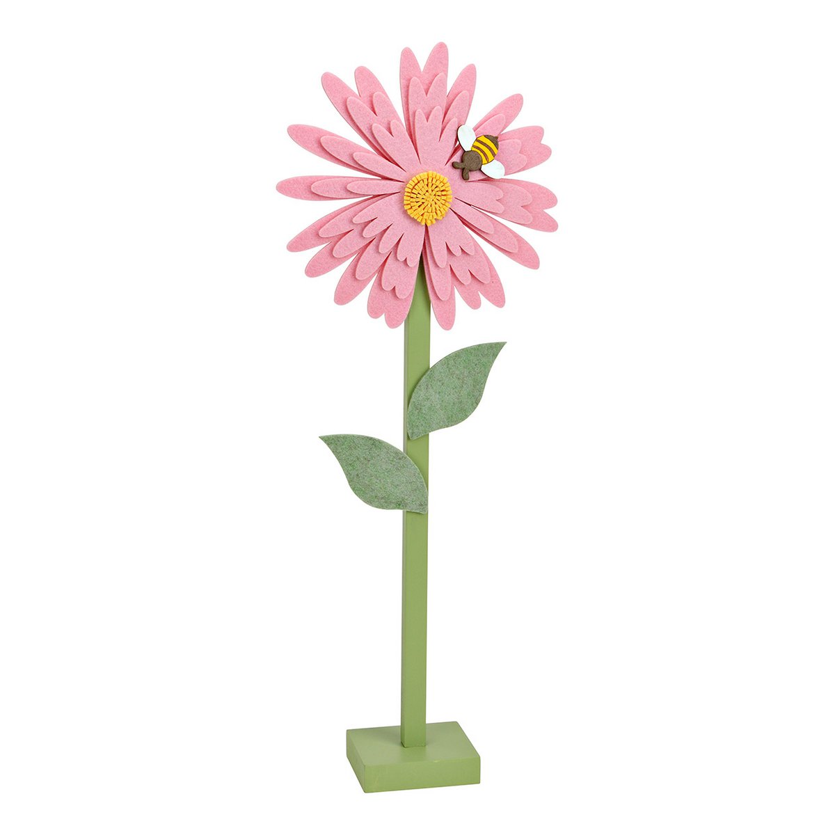Flower made of felt/MDF, pink/green (b/h/t) 18x49x7cm