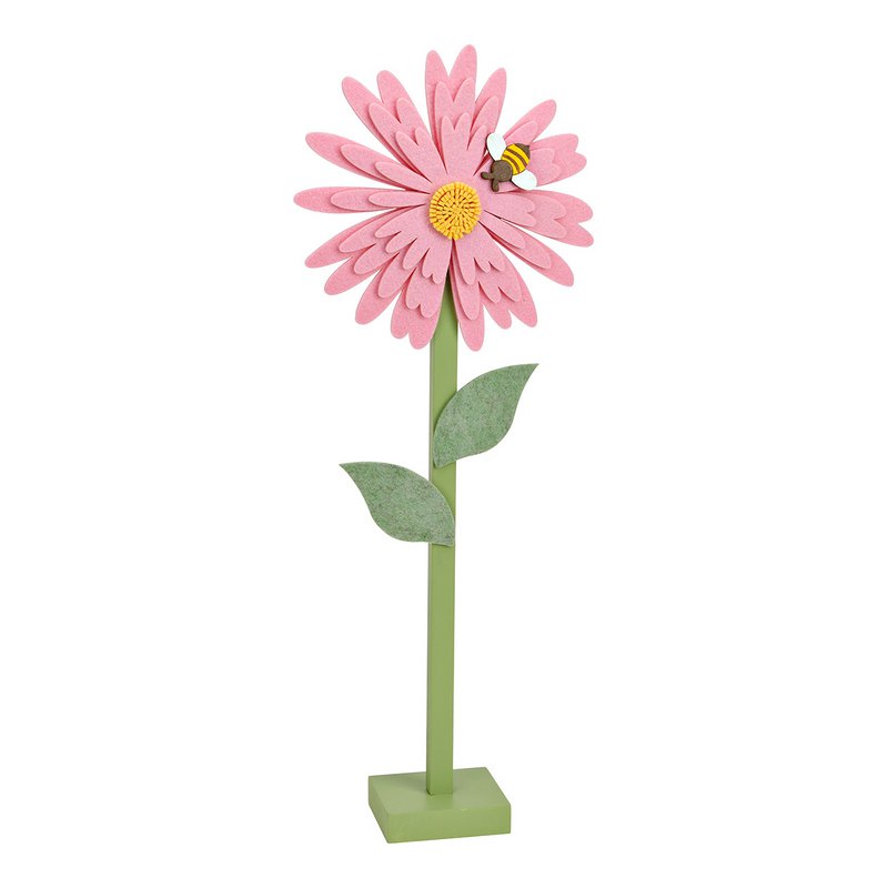 Flower made of felt/MDF, pink/green (b/h/t) 18x49x7cm