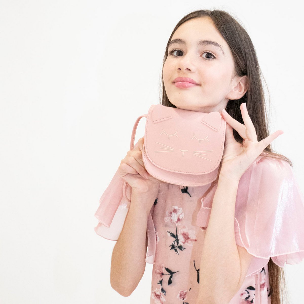 Children's shoulder bag - Mina the minimalist cat Pink
