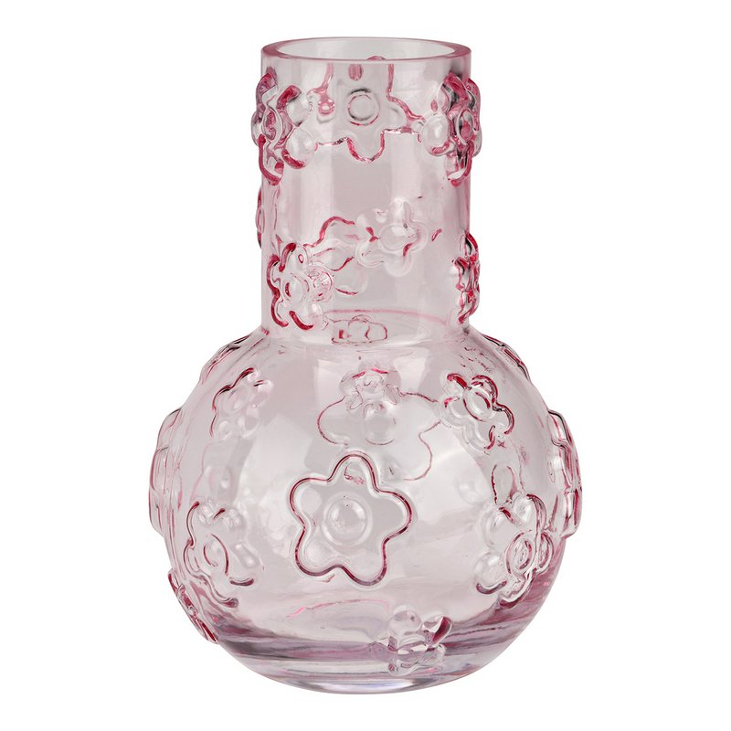 Vase Blumen Dekor aus Glas, Rosa (B/H/T) 13x20x13cm