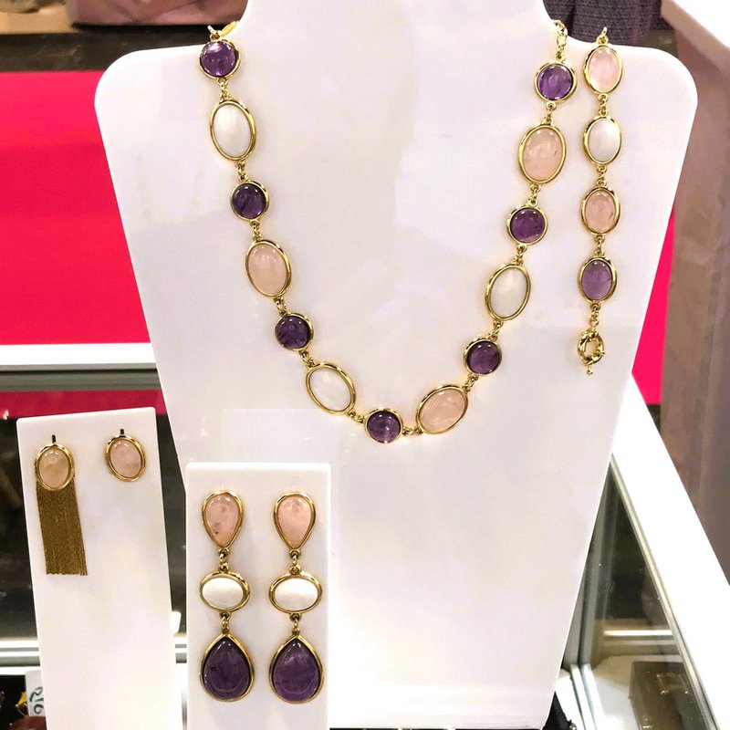 Oval Gemstone Chain Bracelet 18K GOLD PLATED -Amethyst/Rose Quartz/Mother of Pearl