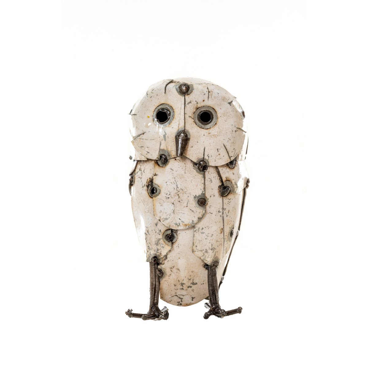 ZIMBA-ARTS METAL MEDIUM FEATHERED WHITE OWL