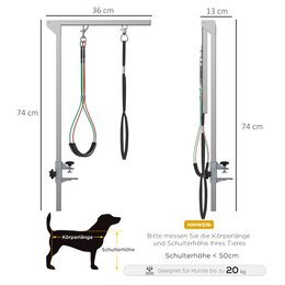 Trimming table for dogs, dog grooming table, foldable, pet grooming table with height-adjustable boom, slings, non-slip surface, shearing table up to 150 kg, 91.5 x 61.5 x 76 cm, black