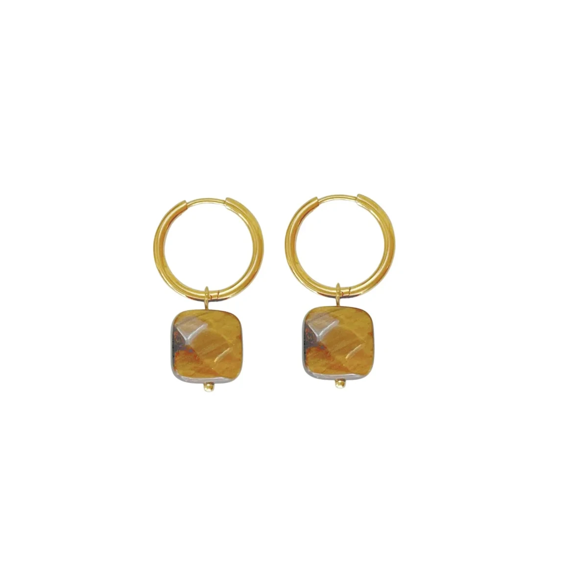 Boucles d'Oreilles Oeil de Tigre - Or