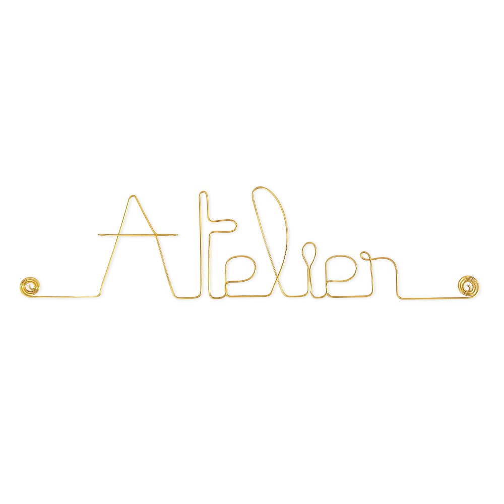 Word in Golden Brass wire "Workshop" - Wall Decoration - Door plaque to pin - Wall Jewelry