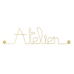 Word in Golden Brass wire "Workshop" - Wall Decoration - Door plaque to pin - Wall Jewelry