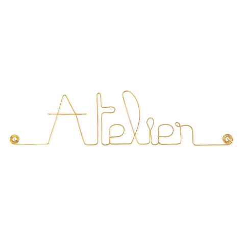 Word in Golden Brass wire "Workshop" - Wall Decoration - Door plaque to pin - Wall Jewelry