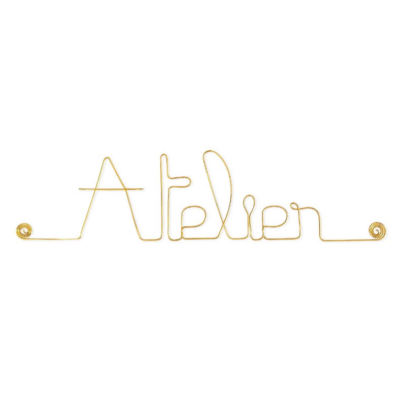 Word in Golden Brass wire "Workshop" - Wall Decoration - Door plaque to pin - Wall Jewelry