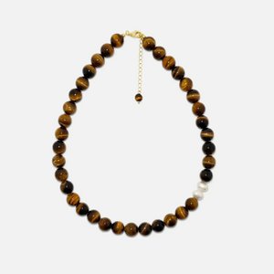 Tiger’s Eye & Pearl Necklace – 6mm Beaded Gemstone