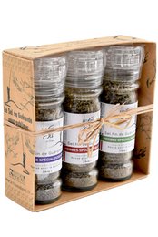 Box of 3 mills - Fine salt of Guérande IGP with organic herbs (salads, grills, fish) | Salt craftsmen