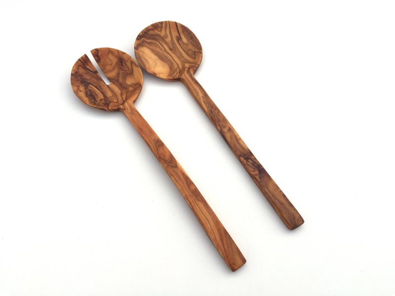 Posate per insalata in 2 pezzi Piatto e luce New York 26 cm in legno d'ulivo