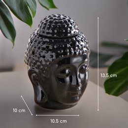 Brûle-Parfum Céramy Bouddha Dhyana Noir - Atmosphère Parfumée - Objet artisanal Zen -Aromathérapie facile - Brûleur Fondant parfumé - Déco FengShui - Tête Bouddha